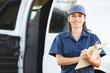 Portrait Of Female Delivery Driver With Clipboard