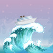 A boat above the big wave