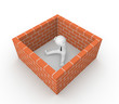 3d man surrounded by the brick wall