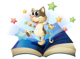 A book with a dancing cat