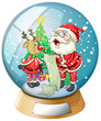 Vector: Santa Claus holding a list inside the snow ball with a reindeer Santa Claus holding a list inside the snow ball with a reindeer