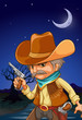 Vector: A man wearing a hat holding a gun near the river A man wearing a hat holding a gun near the river