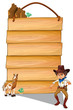 Vector: A cowboy and a donkey in front of the empty signboards A cowboy and a donkey in front of the empty signboards