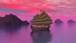 Oriental junk on the ocean by sunset - 3D render