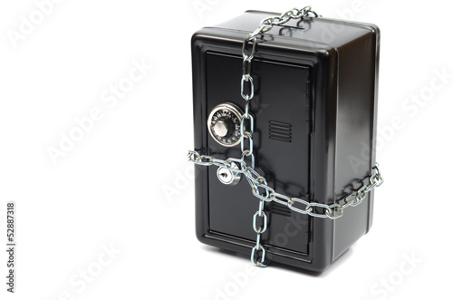 Photo: Steel safe with money , money saving concept Steel safe with money , money saving concept