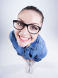 pretty girl with perfect teeth wearing geek glasses smiling