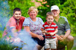 happy family portrait on picnic, colorful outdoors