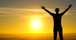 Silhouette of man on the field in the morning at sunrice