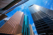 Houston downtown skyscrapers disctict blue sky mirror
