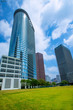 Foto: Houston downtown skyscrapers disctict blue sky mirror Houston downtown skyscrapers disctict blue sky mirror
