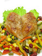 roast beef meat with vegetables and spaghetti