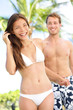 Happy romantic couple summer vacation beach fun