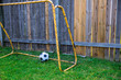 Photo: Backyard chldren soccer at the wood fence with wall Backyard chldren soccer at the wood fence with wall