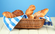 Composition with buns in wicker basket,