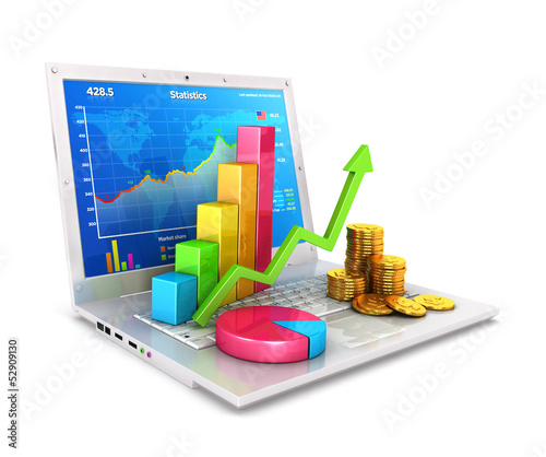 Illustration: 3d statistics on laptop 3d statistics on laptop