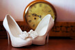 Elegant white wedding shoes composition