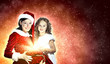 Little girl with christmas gifts and santa