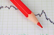 Financial downtrend chart and red pencil. Selective focus