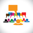 Concept vector graphic- leader & workers talking(speech bubbles)