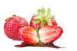 Strawberry with chocolate close up on the white