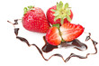 Strawberry with chocolate close up on the white