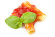 Maccaroni sauce of tomatoes and basil on white 1