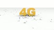 4G text falling and breaking a 3G text,over white background