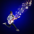 Photo: Artist perform guitar on blue background Artist perform guitar on blue background