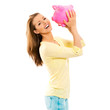 Photo: Frau mit Sparschwein Frau mit Sparschwein