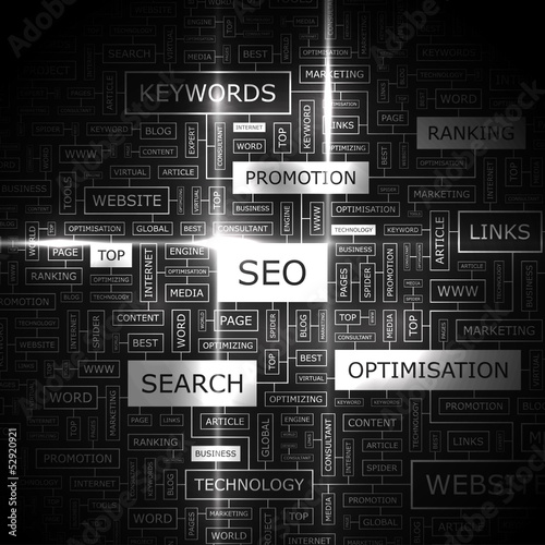 Vector: SEO. Word cloud concept illustration. SEO. Word cloud concept illustration.
