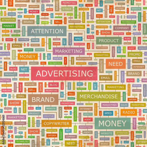 Vector: ADVERTISING. Word cloud concept illustration. ADVERTISING. Word cloud concept illustration.