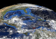 Panama flag on pole on earth globe illustration