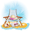 seaside summer holiday background with palm,chair,umbrella,book