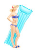 Full length portrait of a young woman in swimsuit holding a swim