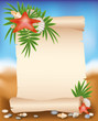 Blank paper scroll on summer background with starfish