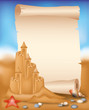 Vector: Blank paper scroll on summer beach background, vector Blank paper scroll on summer beach background, vector