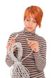young woman frustrated of the cable
