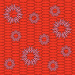Decorative pink flowers on red grid