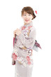 Beautiful japanese kimono woman isolated on white background