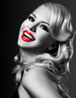 beautiful blonde  woman with bright red lipstick