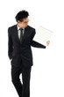Businessman holding blank book