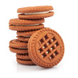Stack of chocolate sandwich cookies with creme filing, food