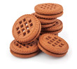 Pile of chocolate sandwich cookies with creme filing, food