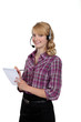 Foto: Blond call-center worker Blond call-center worker