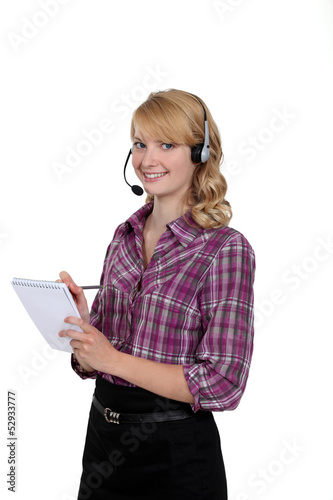 Photo: Blond call-center worker Blond call-center worker