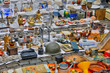 old objects at Marolles district flea market in Brussels