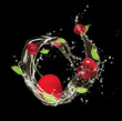 Photo: Fresh fruit in water splash, isolated on black background Fresh fruit in water splash, isolated on black background