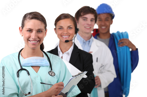 Photo: Four people from different work sectors Four people from different work sectors