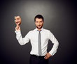 man holding mask with good mood