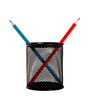blue and red pencils in pencil holder isolated on white